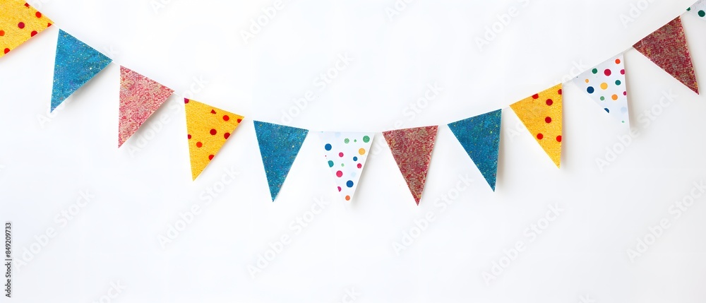 Obraz premium Party decorations with colorful bunting and confetti with white background