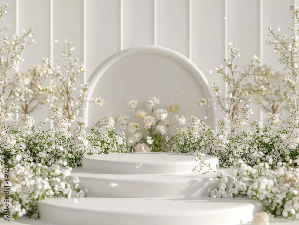 Fototapeta premium 3d Podium with Spring floral background.