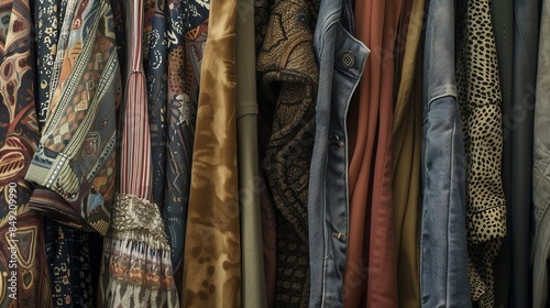 A diverse collection of casual garments hangs neatly on a rack in a clothing shop showcasing an array of colors and patterns : Generative AI © The Little Hut