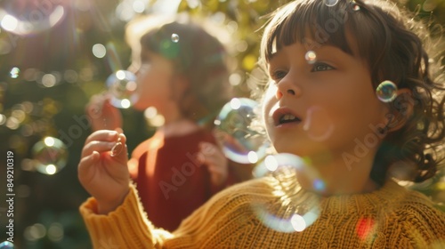 The children blowing bubbles