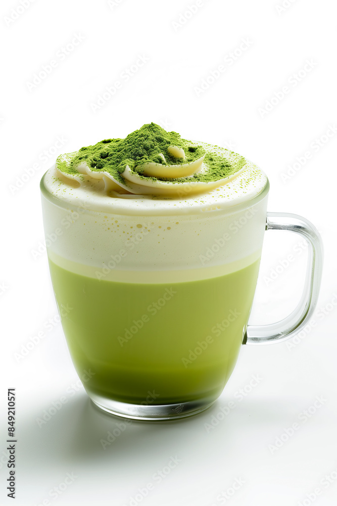 Matcha Latte With Whipped Cream On A White Background Matcha Latte With Whipped Cream On A White Background