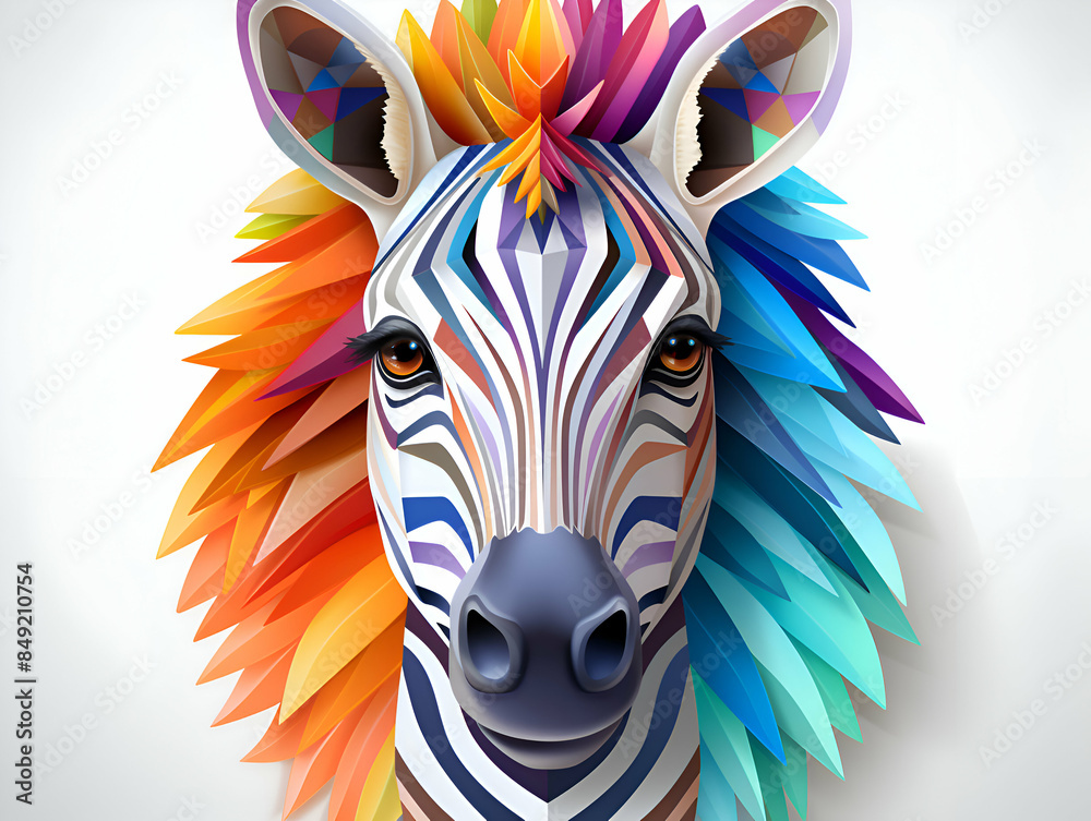Head of a zebra with multicolored feathers. Head of a zebra with multicolored feathers.