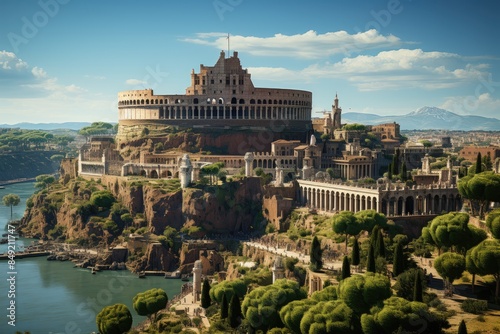 Panoramic view of the palatine in Rome., generative IA photo
