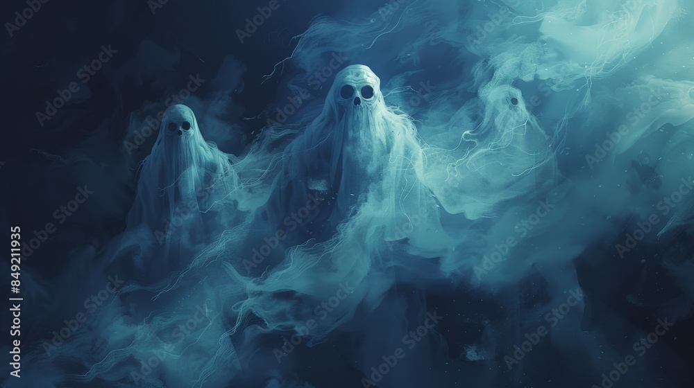 Obraz premium Eerie Minimalist Ghostly Digital Art Background for Halloween Designs
