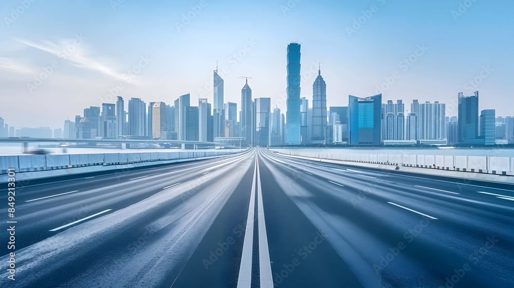 Futuristic Urban Cityscape with Dynamic Road and Towering Skyscrapers