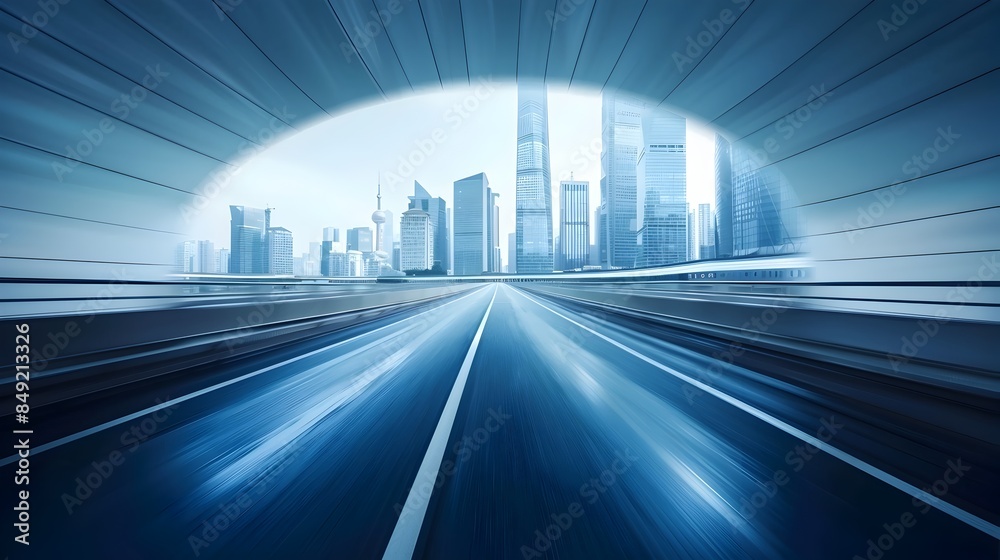 Blurring Cityscape Skyline with Towering Buildings and Radiant Lights in Motion Blurring Cityscape Skyline with Towering Buildings and Radiant Lights in Motion