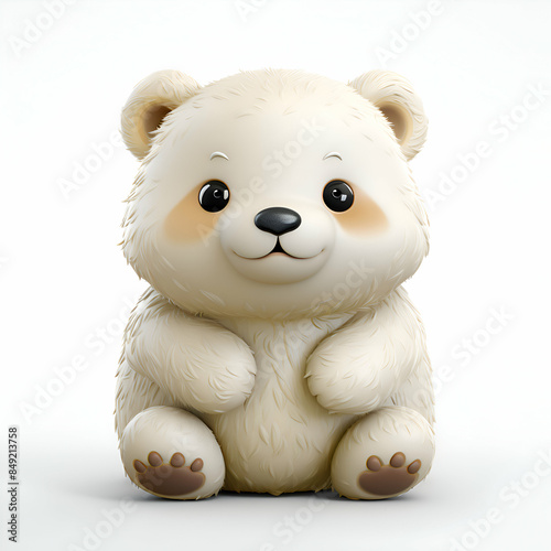 Cute white bear isolated on white background. 3D rendering.