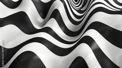 Abstract wavy lines creating an optical illusion effect on a black and white background photo