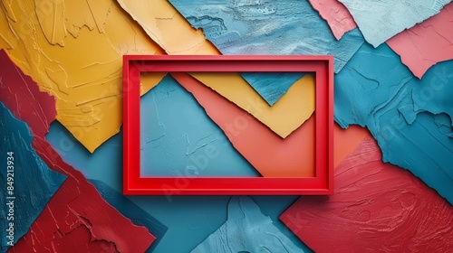 A red frame is placed in the middle of a colorful background