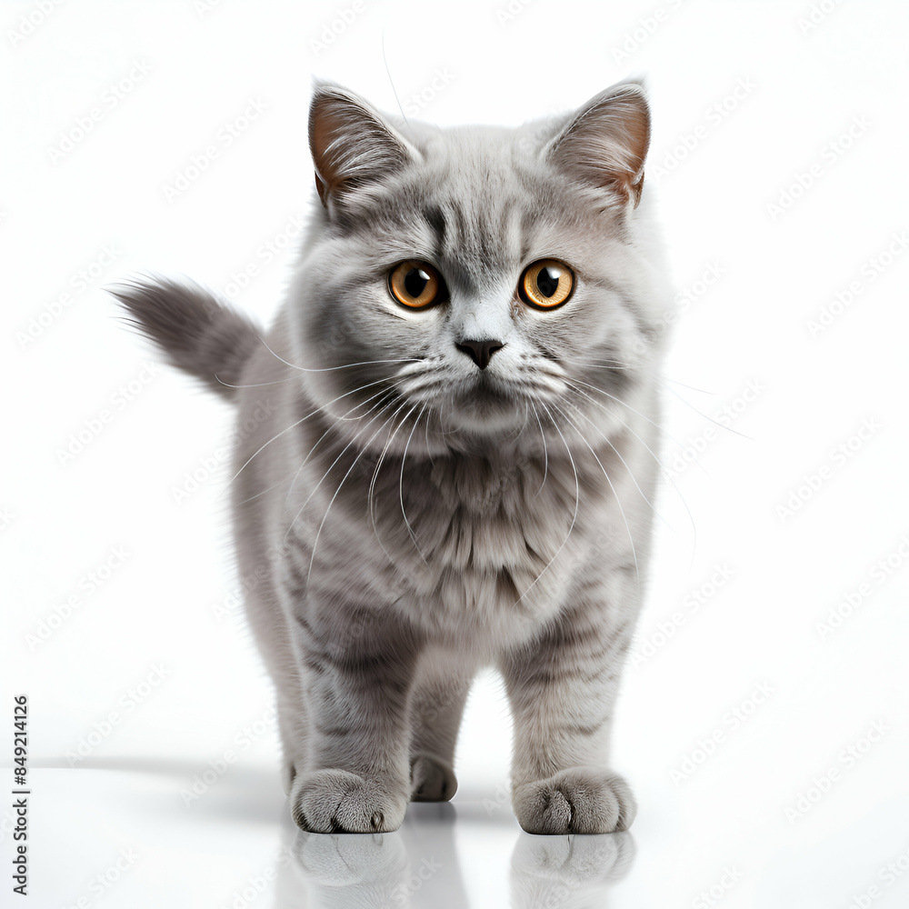 Cute british shorthair cat looking up on white background Cute british shorthair cat looking up on white background