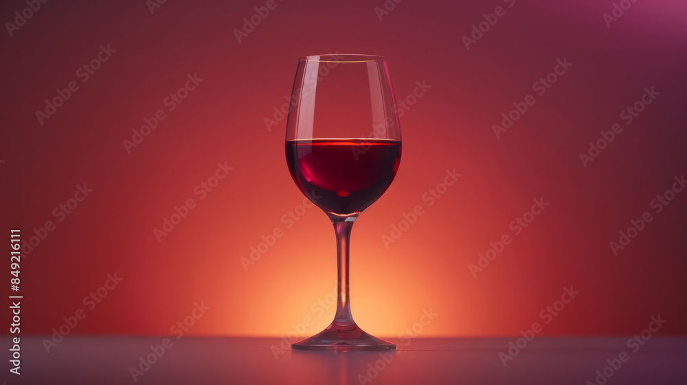 Wine glass filled with red wine, with an orange and purple background Wine glass filled with red wine, with an orange and purple background