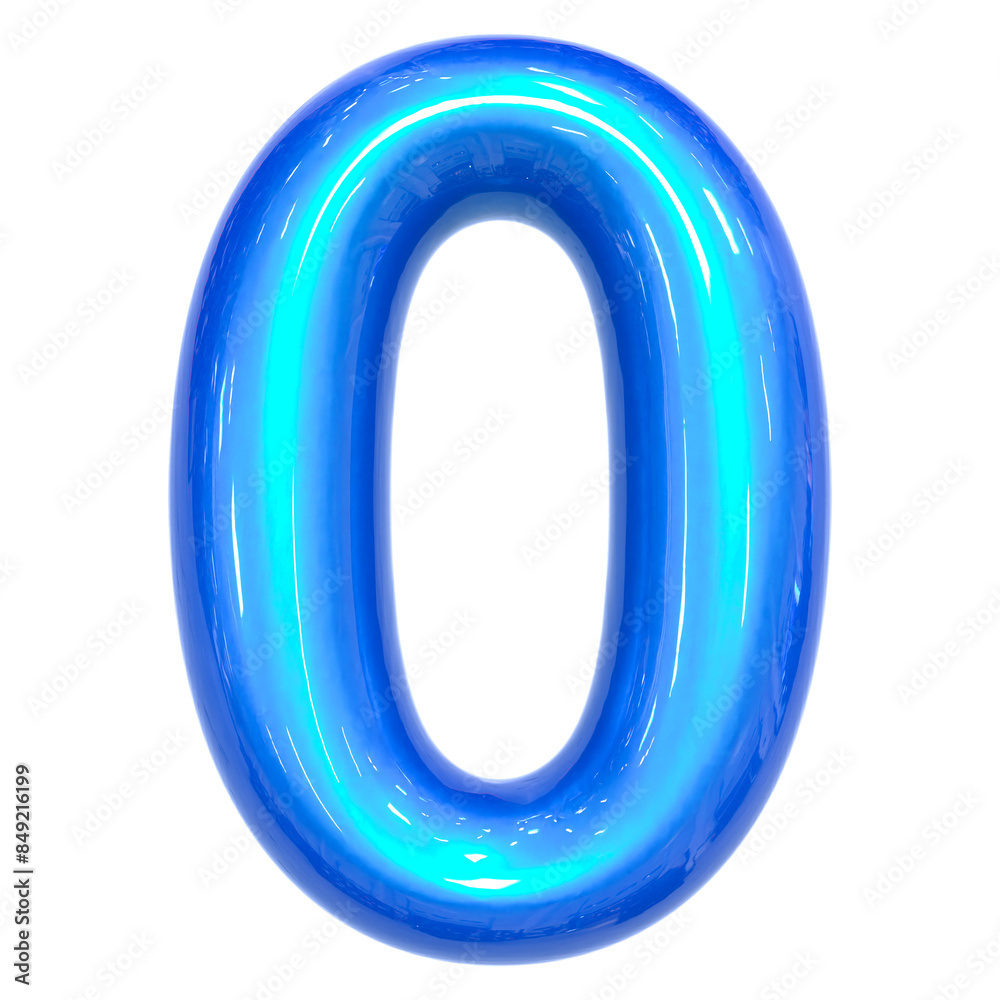 Number 0 color blue 3D render illustration