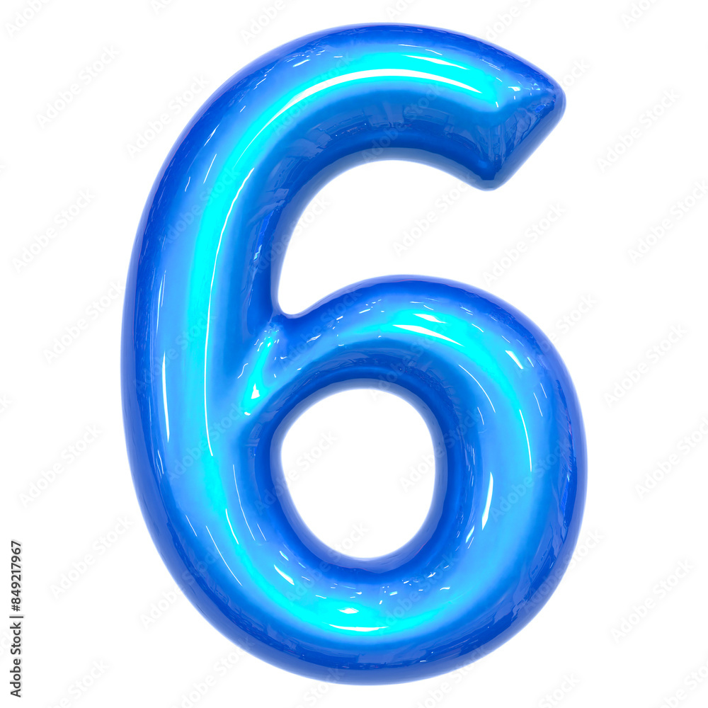 Number 6 color blue 3D render illustration
