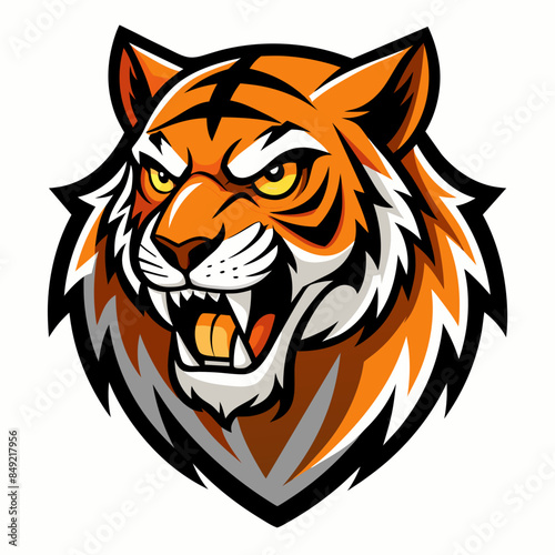 Angry Tiger Mascot, Isolated vector logo illustration   wild animal tiger head face mascot design vector illustration, logo template isolated on white background © Aesthetic Designer
