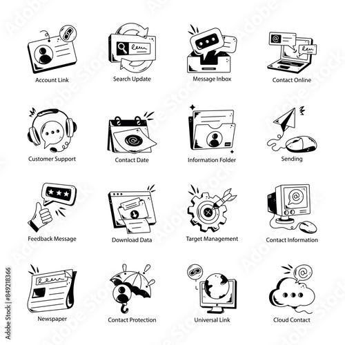 Set of Contact Mediums Hand Drawn Icons

