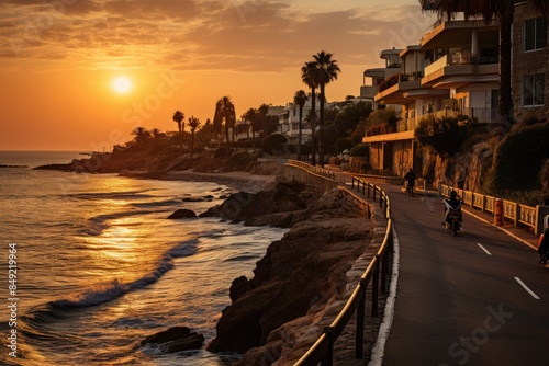 Magic sunset in the promenade of Paphos., generative IA