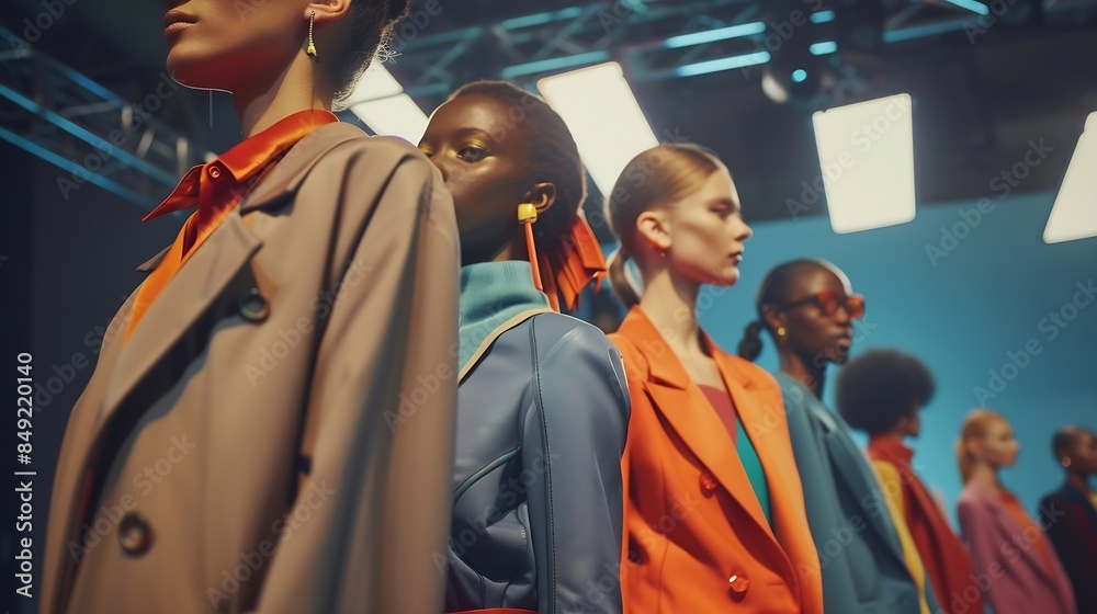 Models in trendy fashion outfits at the fashion show finale Womens modern stylish clothing : Generative AI Models in trendy fashion outfits at the fashion show finale Womens modern stylish clothing : Generative AI