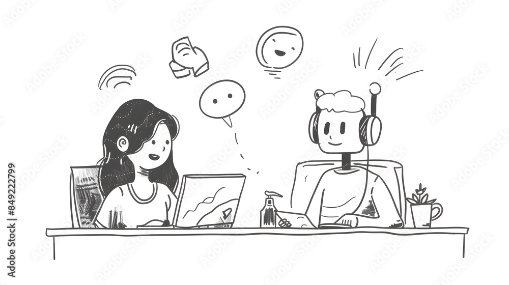Assistant Doodle Helping with Customer Support Issues in Casual,Informal Style Assistant Doodle Helping with Customer Support Issues in Casual,Informal Style