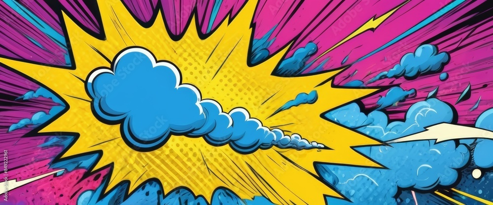 Obraz premium Abstract Comic Background. Abstract comic background with explosion effect and lightning. 