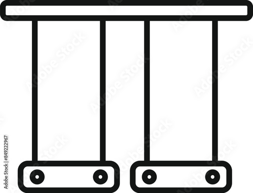 This simple, bold line drawing represents a double swing hanging from a crossbar, ready for children to play
