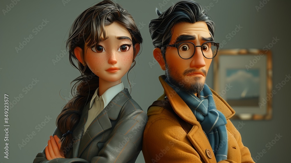 Animated Couple Standing In Modern Interior Animated Couple Standing In Modern Interior