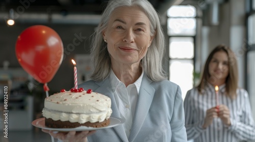 The elderly woman with cake photo