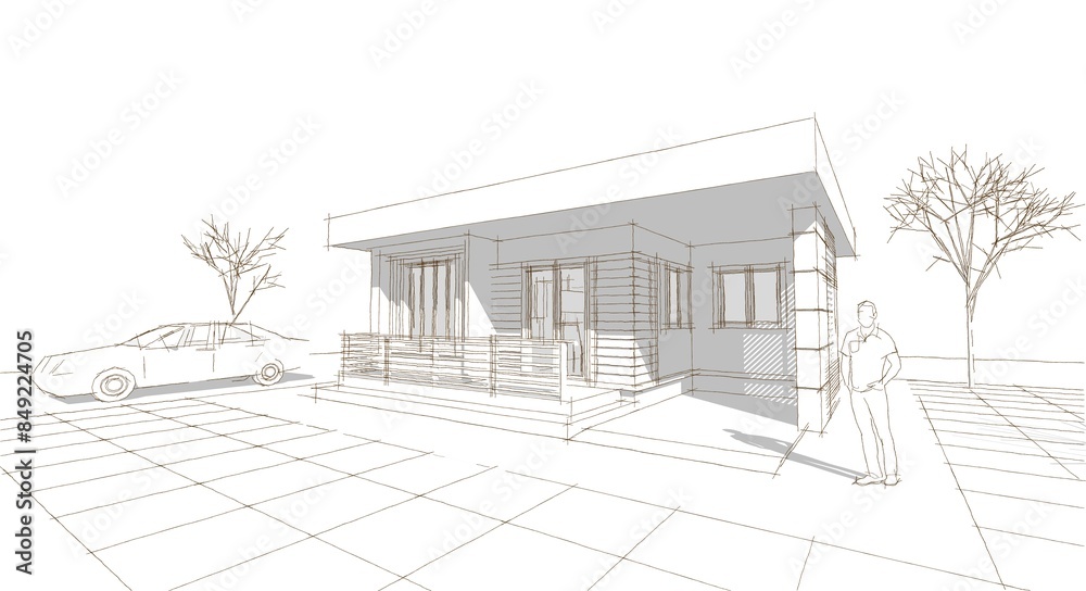  modern house sketch 3d illustration