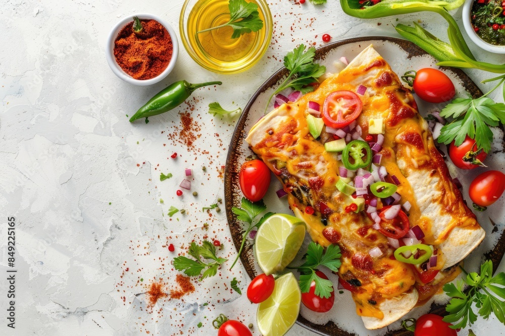 Delicious Cheese Enchiladas with Fresh Herbs on a Plate Delicious Cheese Enchiladas with Fresh Herbs on a Plate