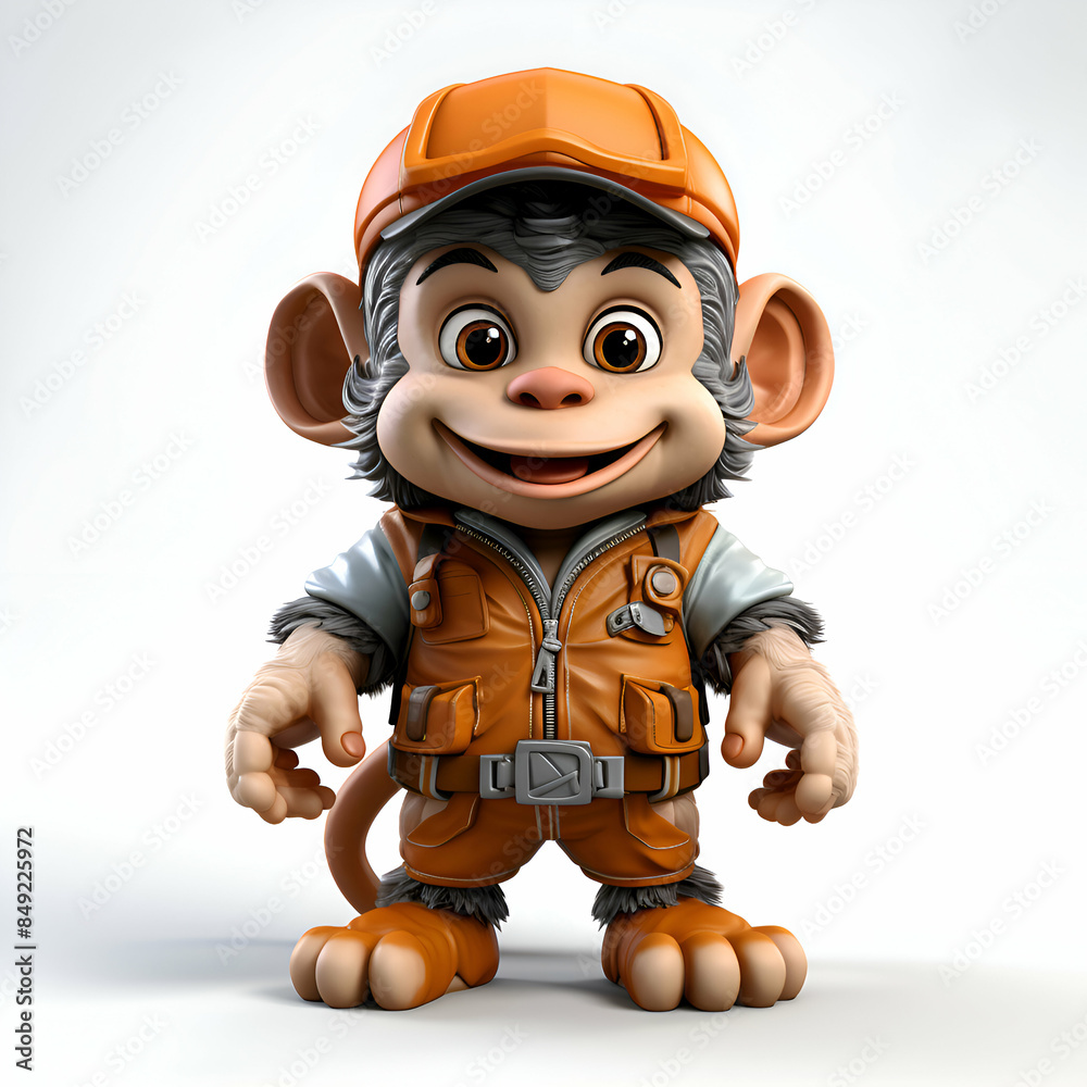 3D Render of Little Monkey with orange hard hat and overalls 3D Render of Little Monkey with orange hard hat and overalls