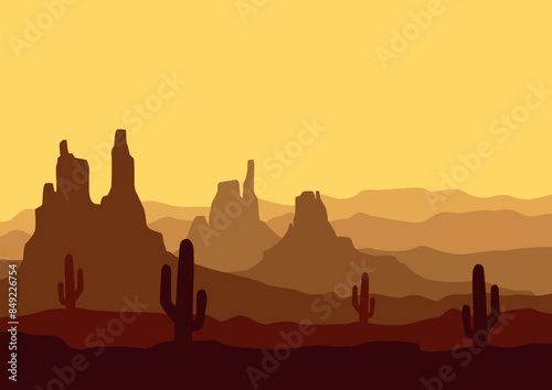Desert and cactus landscape illustration design.