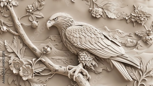 Beautiful eagle 3d relief wallpaper. Mural wallpaper. Wall art. AI generated illustration.