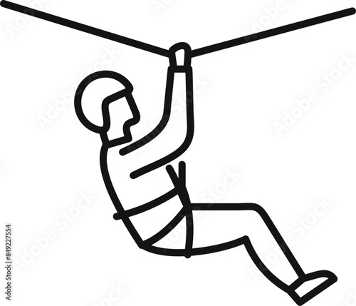 Young man is traversing a zip line, highlighting the excitement and thrill of outdoor adventure sports
