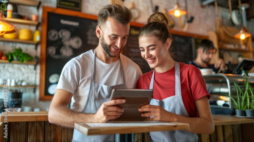 Fototapeta premium The baristas with tablet
