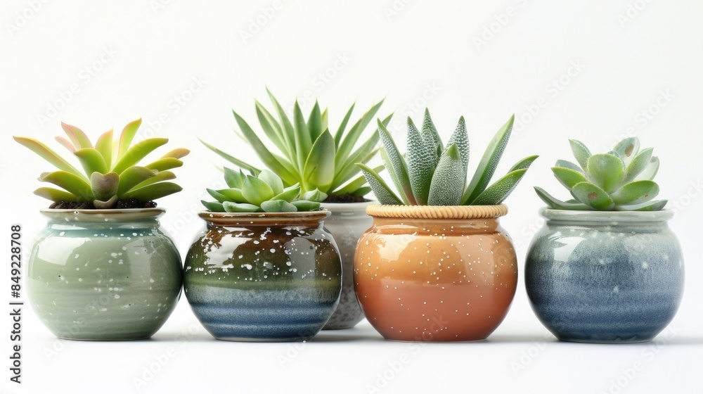 Ceramic pots containing plants in different colors Ceramic pots containing plants in different colors