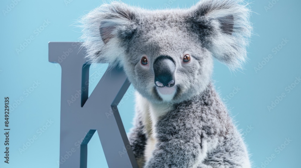 Obraz premium The adorable gray koala with the charming letter K is just too cute