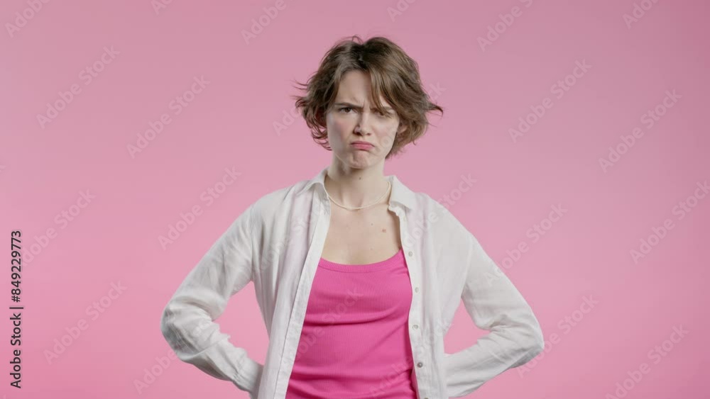 Uninterested woman disapproving with NO finger sign gesture. Enough, rejecting Uninterested woman disapproving with NO finger sign gesture. Enough, rejecting