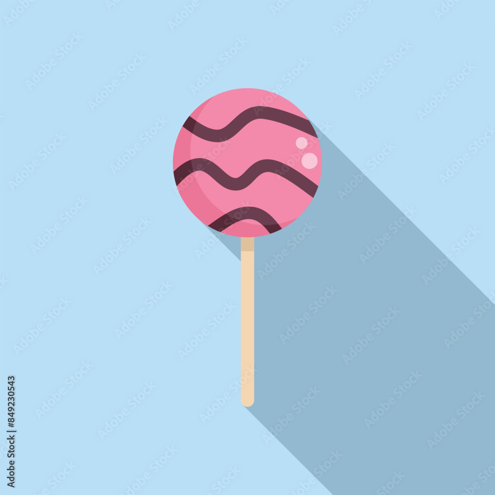 Pink lollipop with wavy stripes casting a long shadow on a blue background, perfect for projects related to sweets, treats, and childhood memories Pink lollipop with wavy stripes casting a long shadow on a blue background, perfect for projects related to sweets, treats, and childhood memories