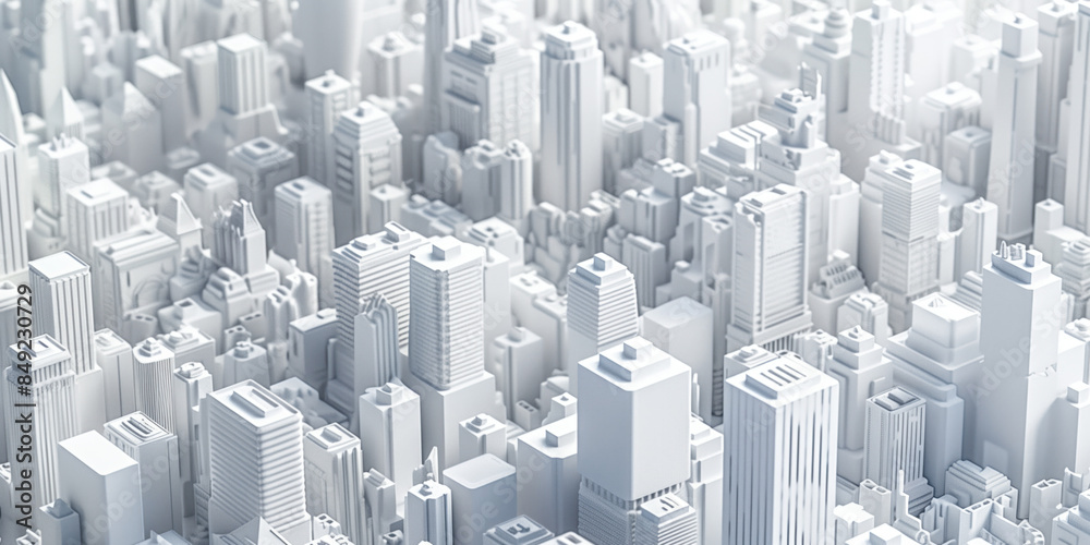 Fototapeta premium Birds Eye view of a modern city. Urban concept. White clay 3D rendering. Created with Generative AI technology.