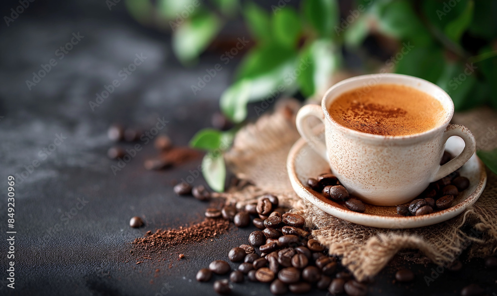 A cup of fragrant hot coffee on textured wood.Hot warming drink. Good morning. Morning concept. View from above. Place to copy. A cup of fragrant hot coffee on textured wood.Hot warming drink. Good morning. Morning concept. View from above. Place to copy.