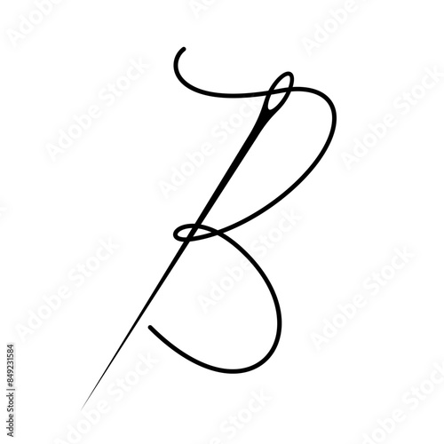 Logo composition of thread and needle forming letter B. The logo is ideal for the textile industry or clothing store.