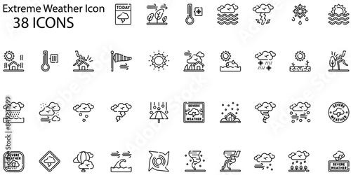 Set of extreme weather icons. Line art style icons bundle. vector illustration
