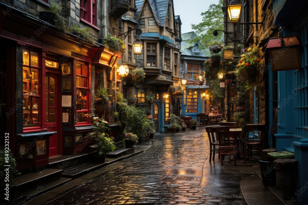 Fototapeta premium Victoria Street, Edinburgh Colorful Architecture enchants., generative IA