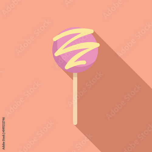 Pink cake pop with yellow drizzle is casting a long shadow on a pink background
