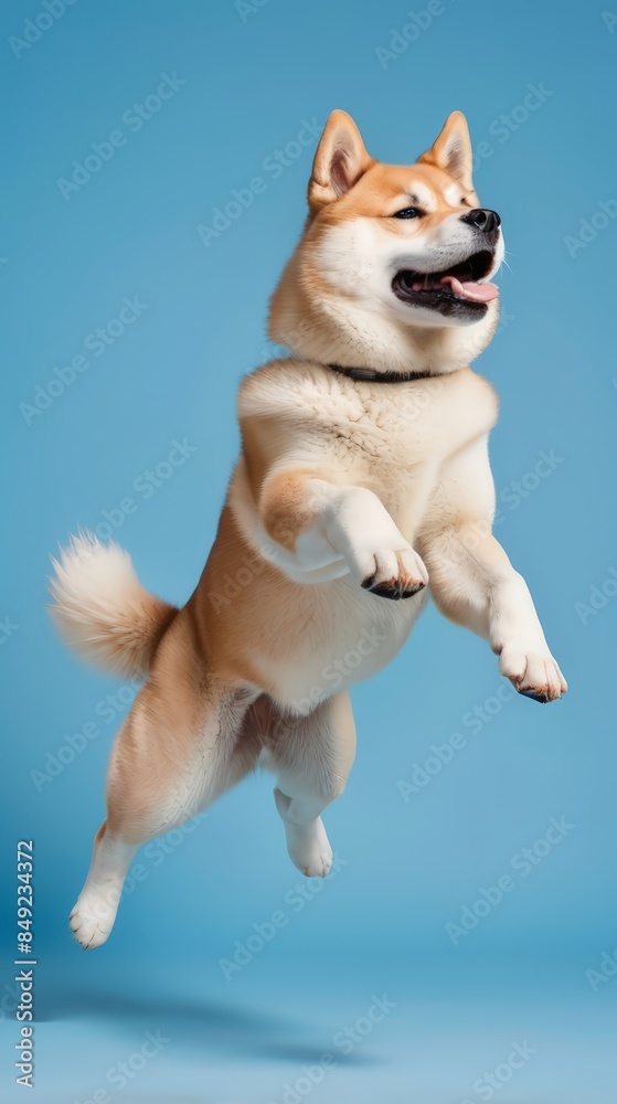 A cute dog is happy and jumping on a studio background. Portrait of a happy, cheerful dog on a background. A cute dog is happy and jumping on a studio background. Portrait of a happy, cheerful dog on a background.