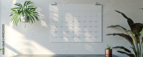 Wall calendar mockup with a customizable design, great for showcasing your calendar designs. Hyperrealistic 4K photo.