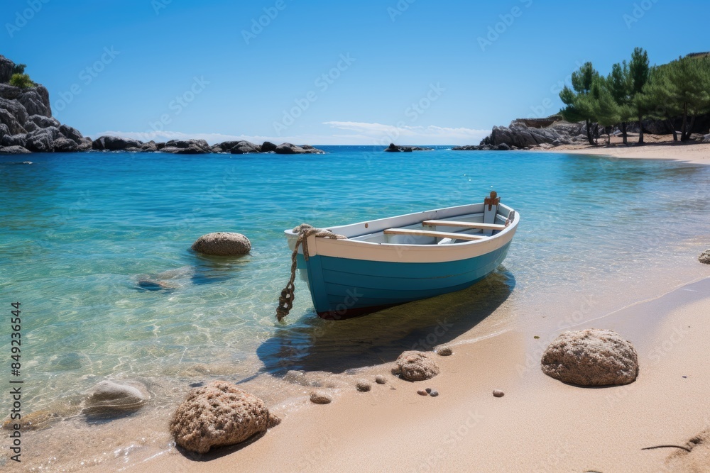 Agathi Beach Golden sand, crystal clear waters and palm trees., generative IA Agathi Beach Golden sand, crystal clear waters and palm trees., generative IA