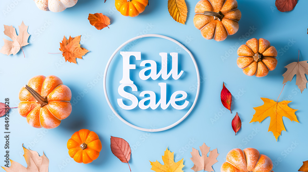 Words Fall Sale on light blue background Words Fall Sale on light blue background