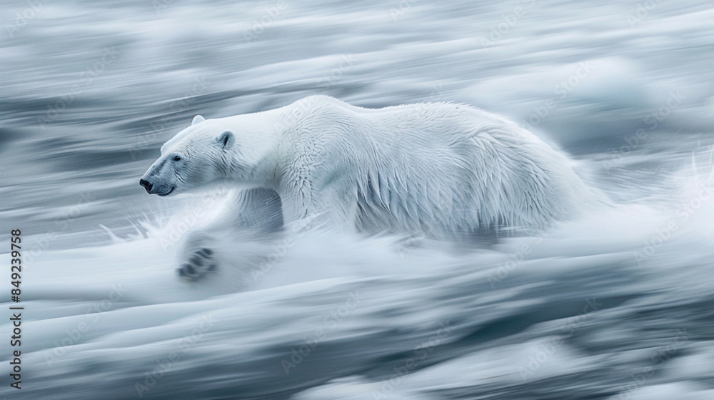 Fototapeta premium Dynamic polar bear running in polar national parks - a high quality National Geographic style photo.