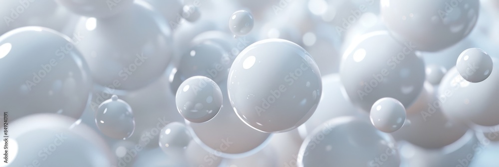 Featuring abstract white spheres in gentle focus and lighting, it evokes a serene and contemporary aesthetic Featuring abstract white spheres in gentle focus and lighting, it evokes a serene and contemporary aesthetic