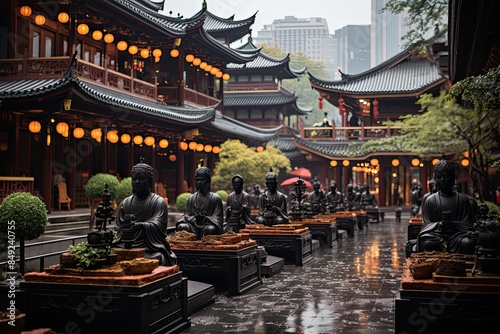 Jade Buddha Temple Harmony between spirituality and modernity in Shanghai., generative IA photo